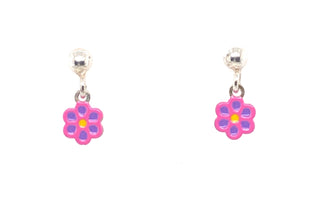 Sterling Silver Pink and Purple Flower Drop Earrings