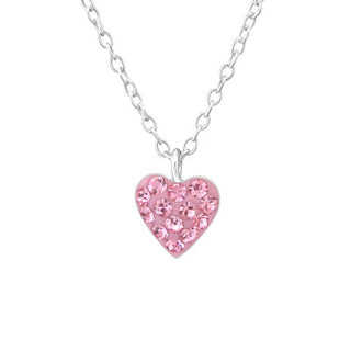 Children's Silver Heart Necklace with Light Pink Crystal