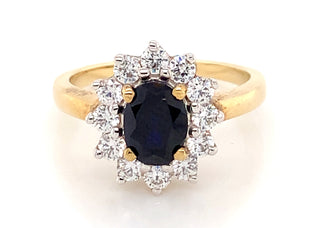9ct Yellow Gold Princess Di Sapphire And Cz Ring