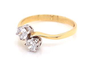 9ct Yellow Gold Two Stone Twist Cz Ring