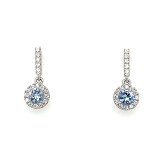 Sterling Silver Aquamarine And Cz Drop Halo Earrings