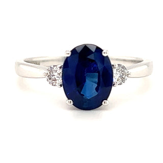 1.86ct Oval Sapphire with .16ct Round Brilliant Diamond Side Stones