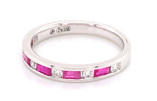 18ct White Gold 0.18ct Diamond And Ruby Band