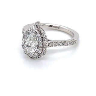Soleste Platinum Pear Double Halo Vintage Style 1.00ct Diamond Engagement Ring