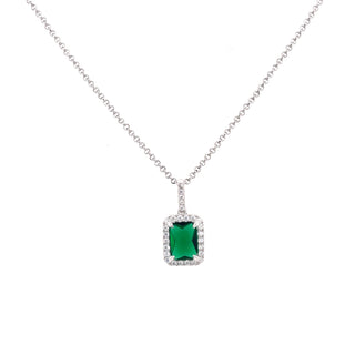 Sterling Silver Emerald Cut Emerald CZ Necklace