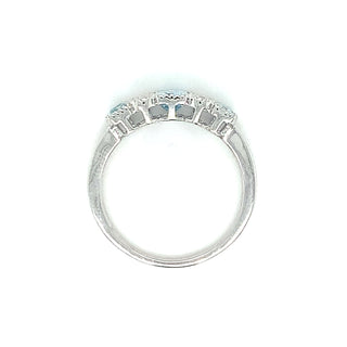 9ct White Gold Emerald Cut Aquamarine Trio & Diamond Ring