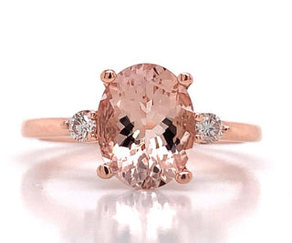 9ct Rose Gold 1.75ct Earth Grown Oval Morganite And 0.08ct Diamond Ring