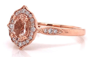 9ct Rose Gold 0.40ct Earth Grown Oval Morganite And 0.15ct Diamond Ring