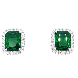 Sterling Silver Emerald Cut Emerald CZ Earrings