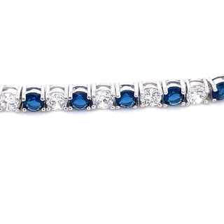 Sterling Silver Sapphire & White CZ Tennis Bracelet