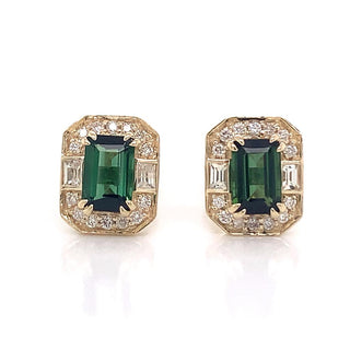 9ct Yellow Gold 1.20ct Green Tourmaline And Diamond Earrings