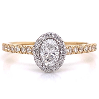 Hannah - 18ct Yellow Gold Oval Halo with Castle Set Shoulder Diamond Engagement Ring