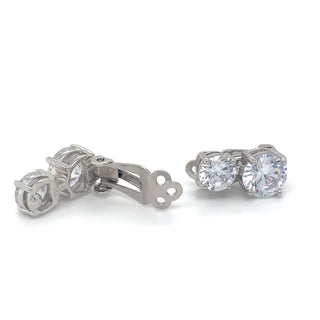 Sterling Silver Cz Round Clip On Earrings