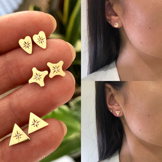 Anma 14ct Gold Triangle Flat Stud With Diamond