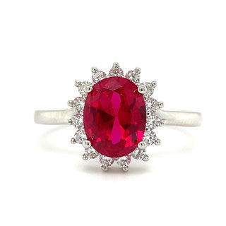 Sterling Silver Oval Ruby Halo Ring