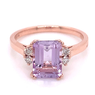9ct Rose Gold Lilac Amethyst with Diamond Shoulder Ring