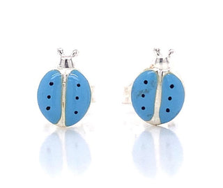 Sterling Silver Blue Ladybird Stud Earrings