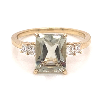 2.25CT Radiant Green Amethyst & Princess Diamond Gold Ring