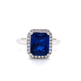 Sterling Silver Radiant Cut Sapphire CZ Ring