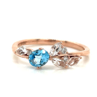 Blue & White Topaz with Diamond in 9ct Rose Gold