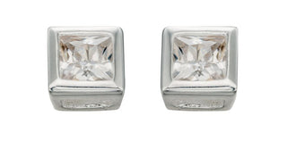 Sterling Silver CZ Square Stud Earrings