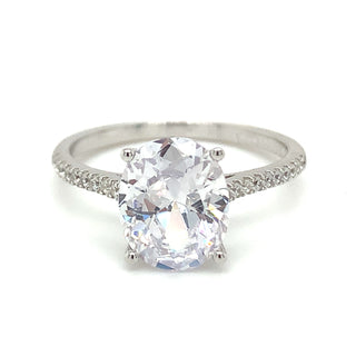 Sterling Silver Oval Solitaire With Cz Set Shoulders