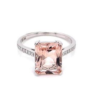 3.10ct Morganite with Pave Set Shank in White Gold