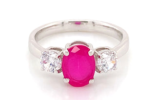 9ct White Gold 1.42ct Oval Ruby With 1.15ct Cz Side Stones