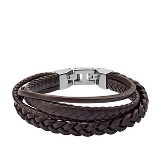 Fossil Vintage Casual Gents Braided Brown Leather Bracelet JF03190040