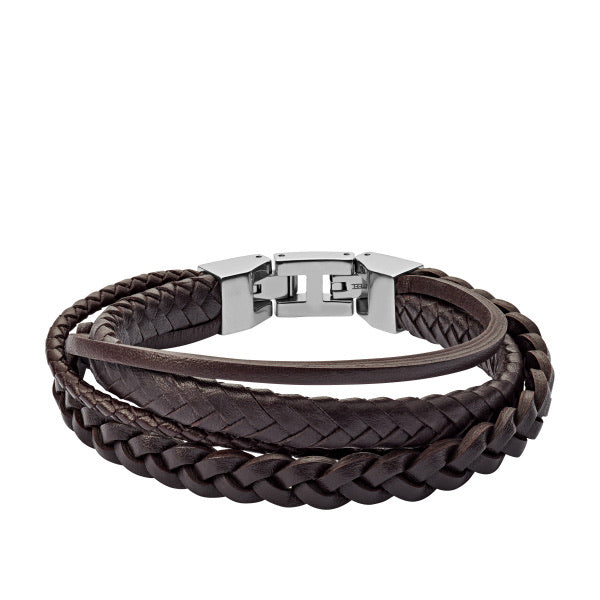 Buy Fossil Mens Brown MultiStrand Braided Leather Bracelet One Size at  Amazonin