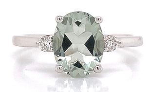 9ct White Gold 1.75ct Oval Green Amethyst And 0.08ct Diamond Ring