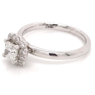 18ct White Gold Cushion Cut with a Diamond Milgrain Halo Diamond Engagement Ring