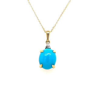 9ct Yellow Gold Turquoise & Dia Pendant Necklace