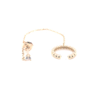 9ct Yellow Gold Cz Stud with Chain & Ear Cuff Single Earring