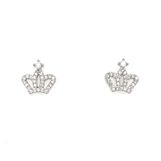 Sterling Silver Cz Princess Crown Stud Earrings