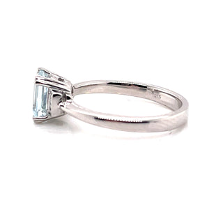 9ct White Gold Emerald Cut 1ct Earth Grown Aquamarine and Diamond Ring