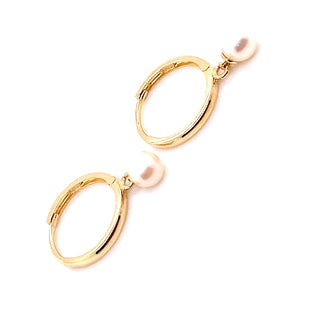 9ct Yellow Gold Hoop Earrings with Pearl