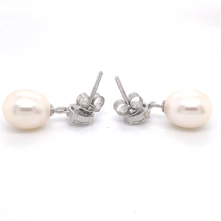 Sterling Silver CZ Pearl Drop Earrings