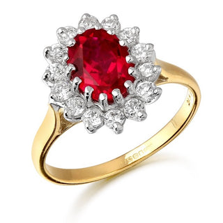 9ct Yellow Gold Lady Di Style Ruby And Cz Cluster Ring