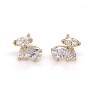 9ct Gold Pear And Marquise Stone Cluster Studs