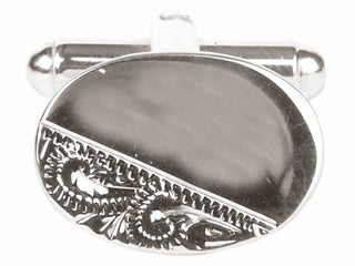 Oval Third Engraved Design Rhodium Cufflinks 90-3013