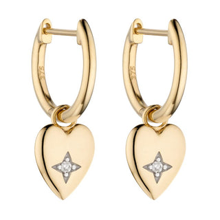 Gypsy Set Diamond Heart Assembled Hoop Earrings In Yellow Gold (GE2404)