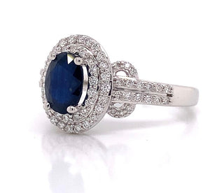 9ct White Gold 1ct Sapphire with 0.35ct Double Halo Diamond Ring