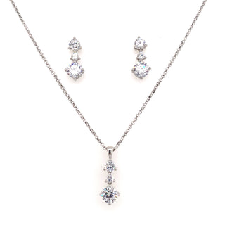 Sterling Silver Three Stone CZ Drop Earrings & Necklace Set