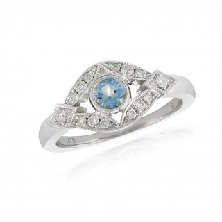 9ct White Gold Diamond & Aquamarine Ring