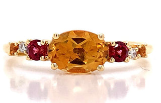 18ct Yellow Gold Citrine, Red Topaz And Diamond Ring