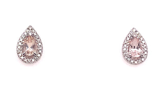 9ct White Gold Morganite And Diamond Halo Stud Earrings