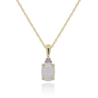 9ct Yellow Gold Diamond And Oval Opal Pendant