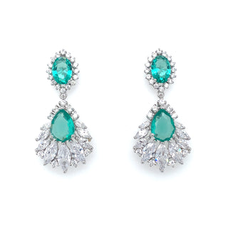 Sterling Silver Emerald And Cz Drop Earrings