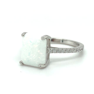 Sterling Silver Emerald Cut Opal With Cz Shoulders